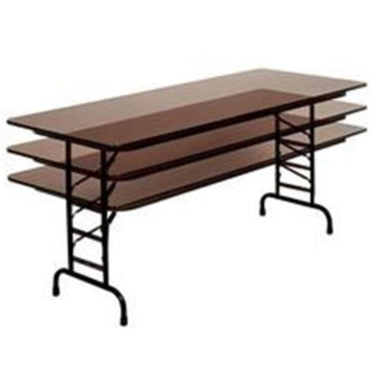 Adjustable Height 24x60 Walnut Melamine and Steel Folding Table