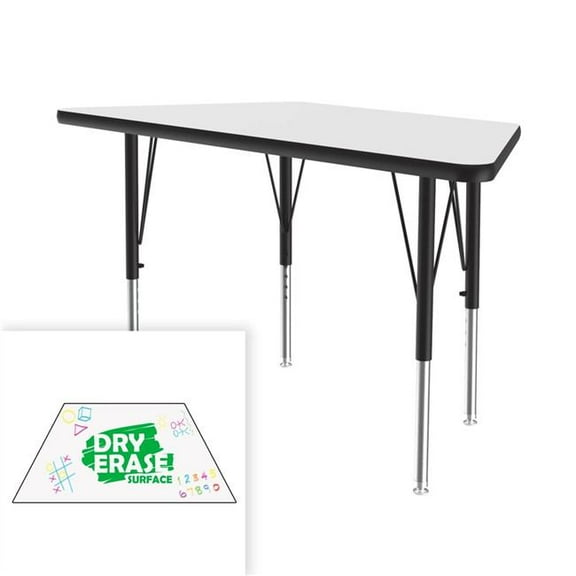 Correll A2448DE-TRP-80-14-45 24 x 48 in. Deluxe Dry Erase Markerboard High Pressure Top Activity Table - Frosty White - Trapezoid