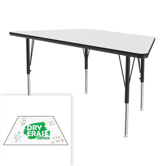 Correll A3060DE-TRP-80-09-45 30 x 60 in. Deluxe Dry Erase Markerboard High Pressure Top Activity Table - Frosty White - Trapezoid