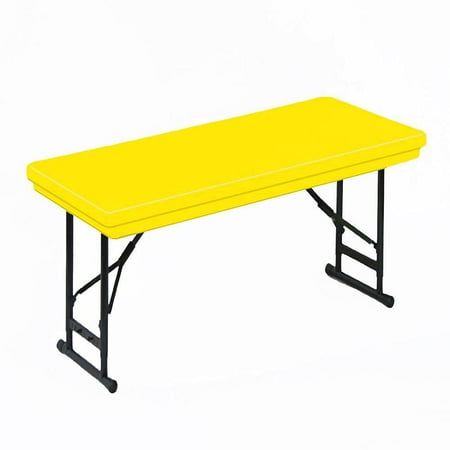 Correll Adjustable Height Commercial Blow-Molded Plastic Folding Table, 30x60", RECTANGULAR, YELLOW BLACK