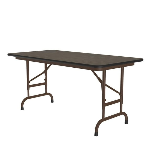 Correll Adjustable Height Thermal Fused Laminate Top Folding Table, 24x48" RECTANGULAR WALNUT, BROWN