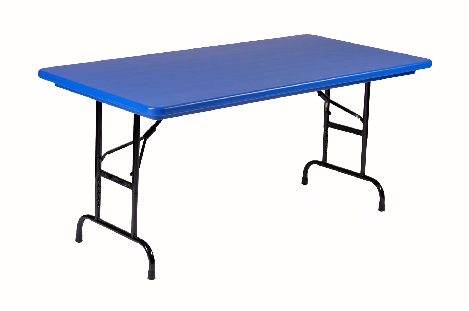 Adjustable Height Blue Plastic Top Folding Table with Black Steel Frame