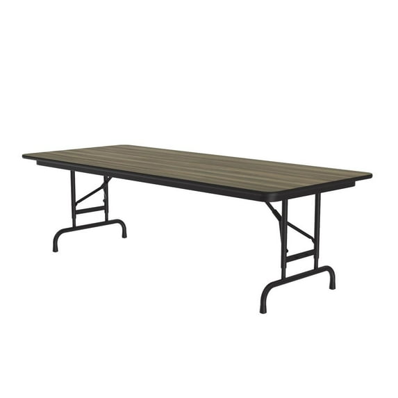 Correll Adjustable Height High Pressure Top Folding Table 30x96" RECTANGULAR, COLONIAL HICKORY BLACK