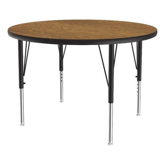 Correll Thermal Fused 36" Round Laminate Wood Activity Table in Medium Oak