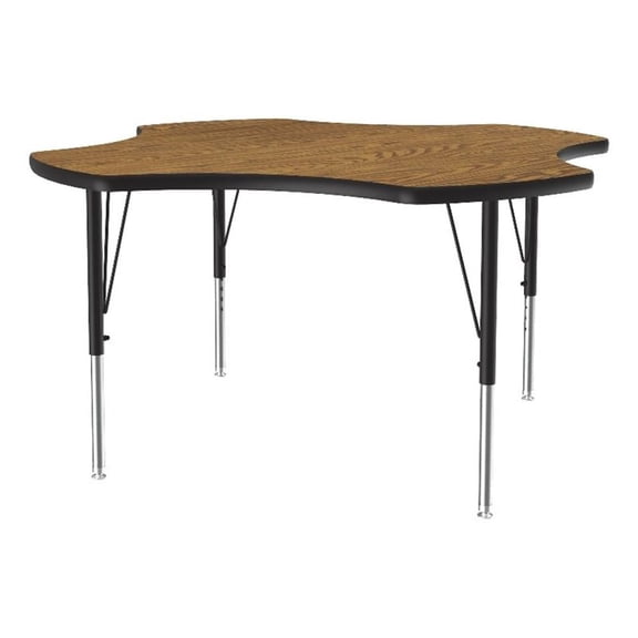 Correll Thermal Fused 48" Clover Laminate Wood Activity Table in Medium Oak