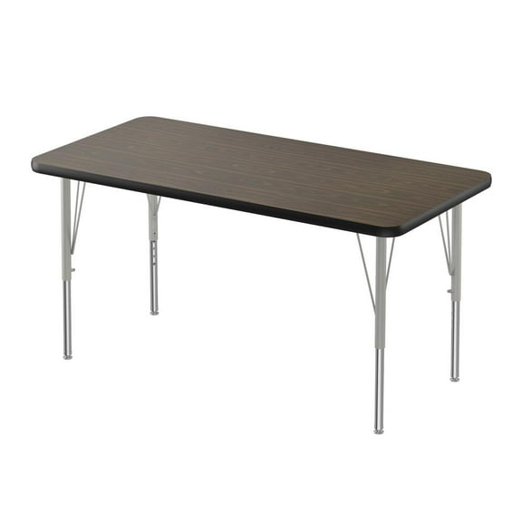 Correll EconoLine Melamine Top Activity Tables, 24x48" RECTANGULAR WALNUT, SILVER MIST