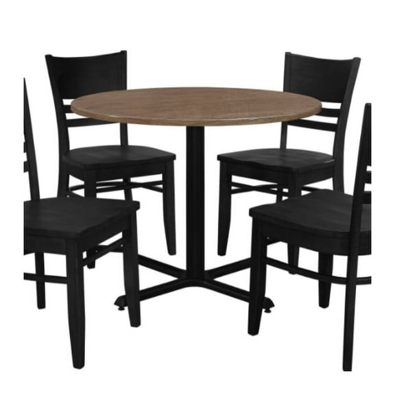 Correll English Walnut Premium Cafe Bistro Table with 4 Black Ladder Back Chairs