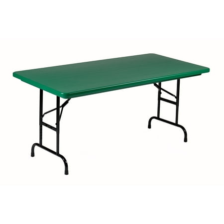 Correll GREEN Commercial Duty, Adjustable Height Plastic Top Folding Table. Height Adjusts from 22" to 32" for Kindergarten to Adult use.