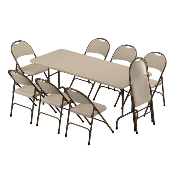 Correll R3072-8RC350-24 30 x 72 in. Plastic Resin Folding Table with 8 Folding Chairs - Mocha Granite - Rectangle