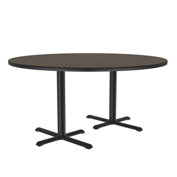 Correll SCT60R-01-98-01 60 in. Cross Base High Pressure Laminate Cafe & Breakroom Table with Stamped Steel Base - Walnut - Round