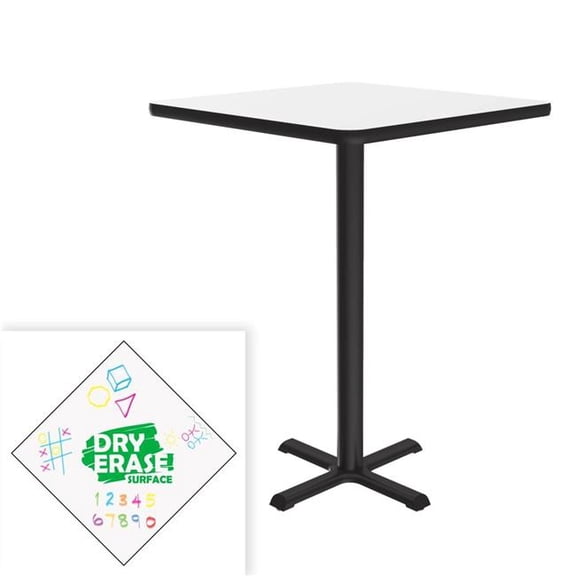 Correll SXB30DES-80-98-45 30 in. Dry Erase High Pressure Laminate Cafe & Breakroom Table with Stamped Steel Base - Frosty White - Square