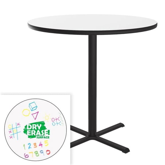 Correll SXB42DER-80-98-37 42 in. Dry Erase High Pressure Laminate Cafe & Breakroom Table with Stamped Steel Base - Frosty White - Round