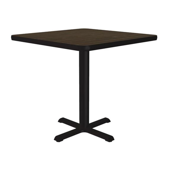Correll SXT24S-01-98-01 24 in. X-Base High Pressure Laminate Cafe & Breakroom Table with Stamped Steel Base - Walnut - Square