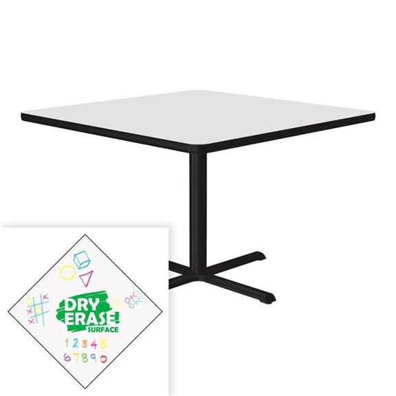 Correll SXT42DES-80-98-45 42 in. X-Base Dry Erase High Pressure Laminate Cafe & Breakroom Table with Stamped Steel Base - Frosty White - Square