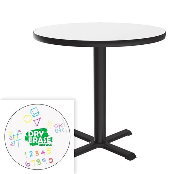 Correll SXT48DER-80-98-45 48 in. X-Base Dry Erase High Pressure Laminate Cafe & Breakroom Table with Stamped Steel Base - Frosty White - Round