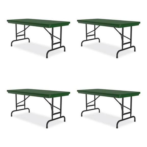 Correll CRLRA2448294P Adjustable Folding Table, Rectangular, 48 x 24 x 22 to 32 in., Green Top, Black Legs