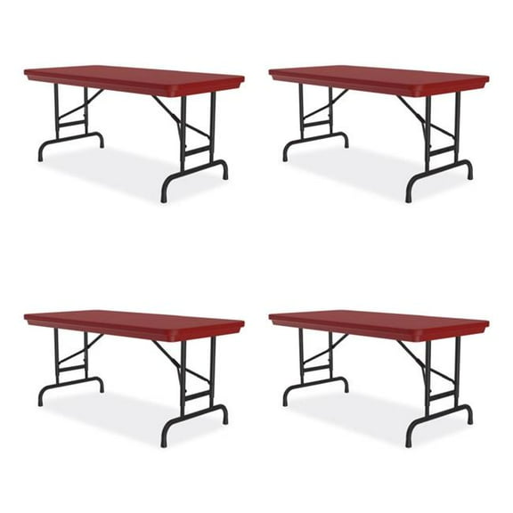 Correll CRLRA2448254P Adjustable Folding Table, Rectangular, 48 x 24 x 22 to 32 in., Red Top, Black Legs
