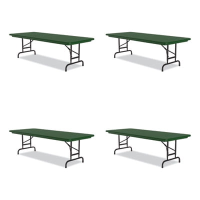Correll CRLRA3072294P Adjustable Folding Table, Rectangular, 72 x 30 x 22 to 32 in., Green Top, Black Base
