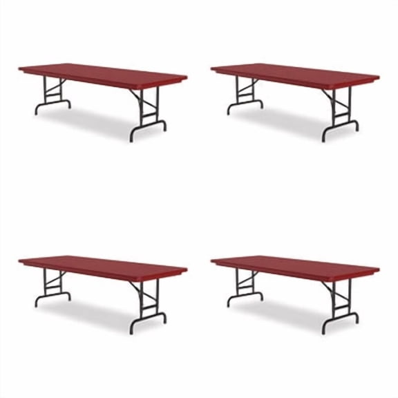 Correll CRLRA3072254P Adjustable Folding Table, Rectangular, 72 x 30 x 22 to 32 in., Red Top, Black Base