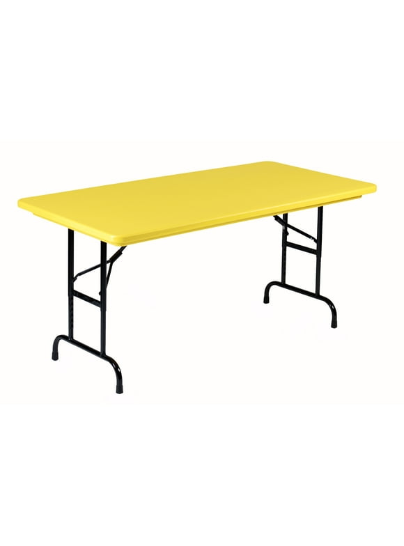 Correll YELLOW Commercial Duty, Adjustable Height Plastic Top Folding Table. Height Adjusts from 22" to 32" for Kindergarten to Adult use.