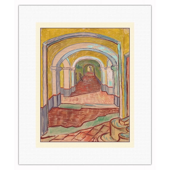 Corridor in the Asylum - Saint-Paul-de-Mausole Monastery - From an Original Color Painting by Vincent Van Gogh c.1889 - Fine Art Rolled Canvas Print 11in x 14in