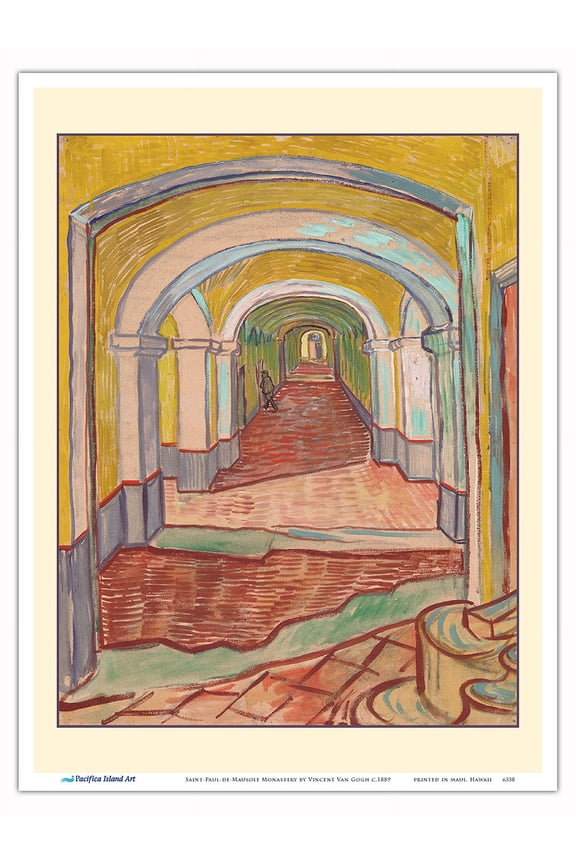 Corridor in the Asylum - Saint-Paul-de-Mausole Monastery - From an Original Color Painting by Vincent Van Gogh c.1889 - Master Art Print (Unframed) 9in x 12in