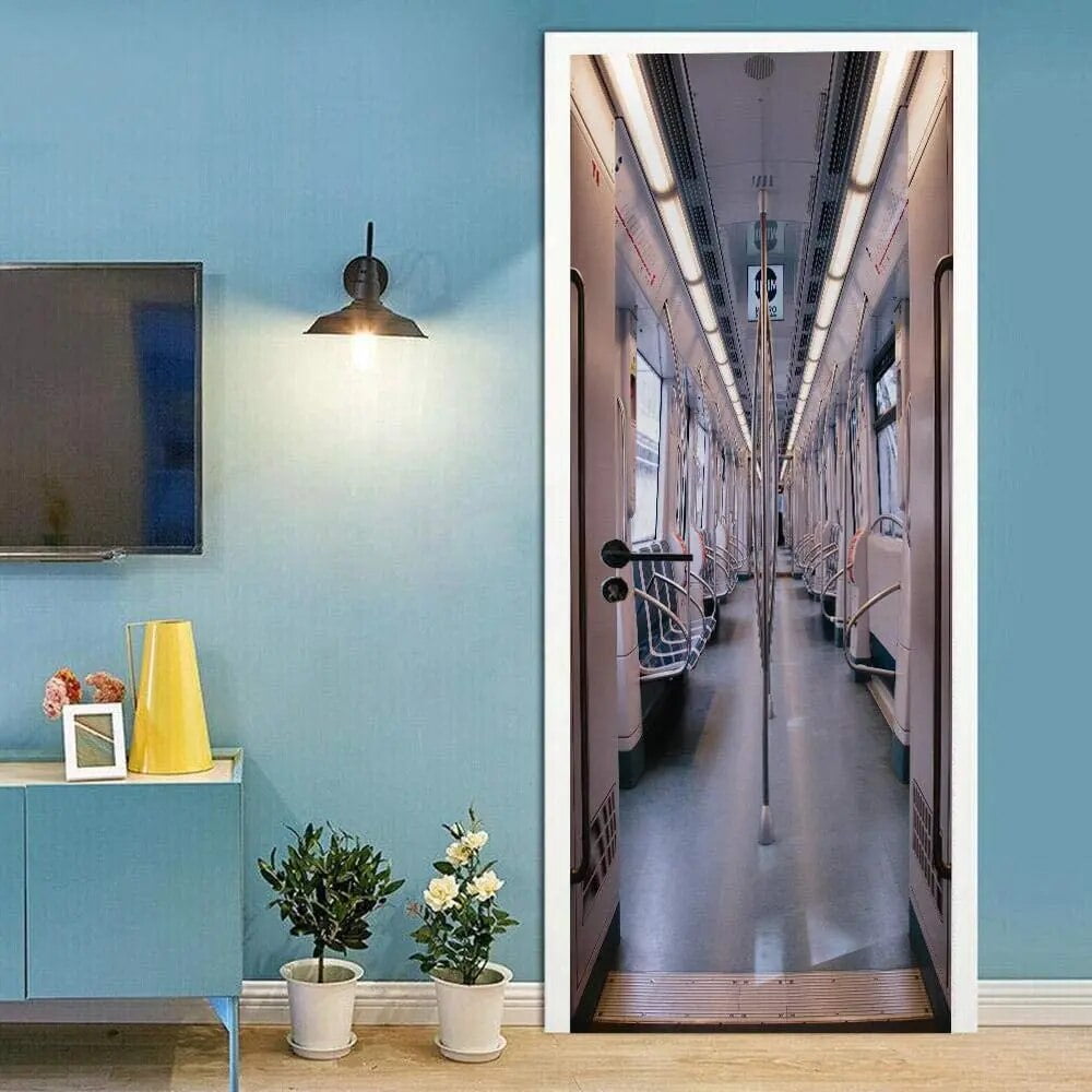 Corridor Landscape Door Sticker Modern Architecture Door Decal