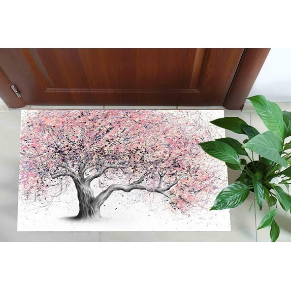 Corridor Rugs, Landscape Rug, Bath Rug, Dining Room Rugs, Kitchen Rug, Pink Tree Painting Rug, View Rug, Pink Leaves Rugs, Door Mat Rug, 2.6'x6.5' - 80x200 cm