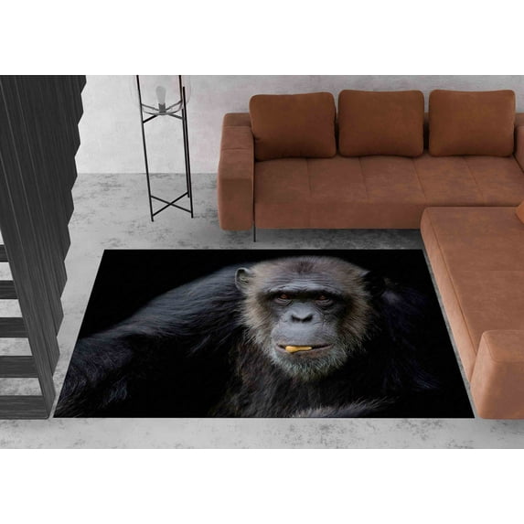 Corridor Rugs, Living Room Rugs, Cute Chimpanzee Rug, Chimpanzee Rug, Animal Rugs, Chimpanzee Portrait Rug, Anti-Slip Carpet Rugs, 3.3'x5' - 100x150 cm