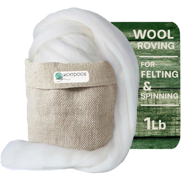 Corriedale 1lb Wool Bulk roving, Best for Spinning, arm Knitting, Felting, Chunky Yarn Blankets and Tapestry. Core Soft un-Dyed. (Ecru, 1 lb)