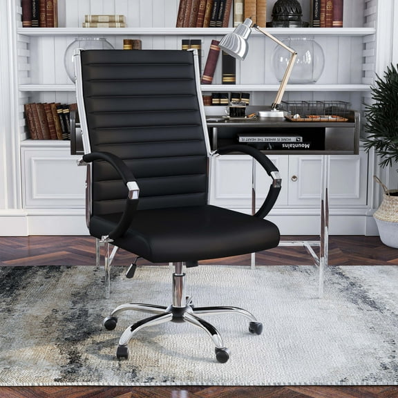 Corrigan Height Adjustable Faux Leather Office Chair, Large, Black and Chrome