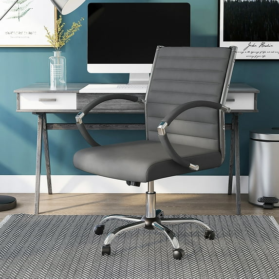 Corrigan Height Adjustable Faux Leather Office Chair, Small, Gray and Chrome
