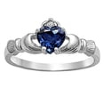 thumbnail image 1 of Corrine: 0.765ct Heart cut Created Blue Sapphire Claddagh Ring Sterling Silver sz 11.5, 1 of 1