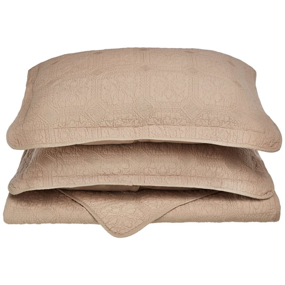 Corrington Fine Stitched Long-Staple Cotton Quilt Set, Floral Pattern, 5 Colors Taupe / Full/Queen