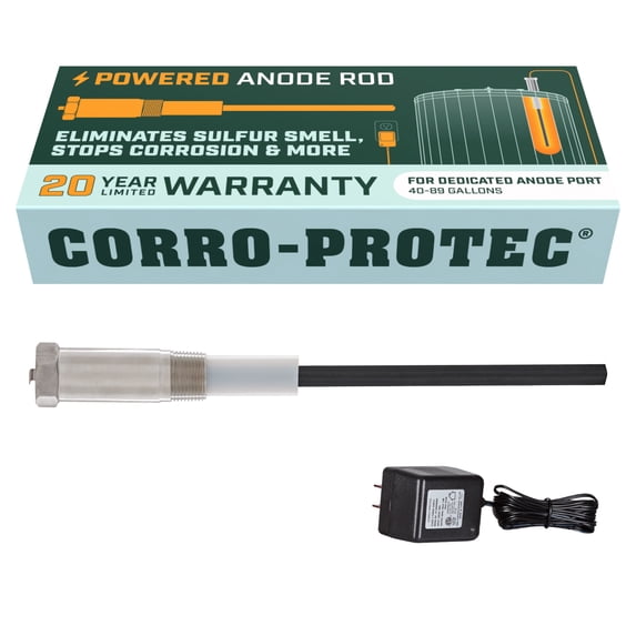 Corro-Protec Powered Anode Rod for Water Heater, Stops Odors and Corrosion, 20-Year Warranty