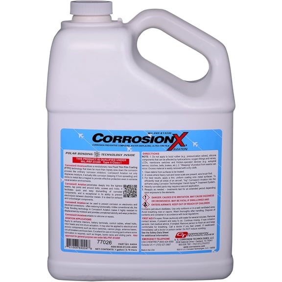 CorrosionX Aviation, Long-Lasting Polar Bonding Anti-Corrosion Aviation-Grade Spray, Displaces Moisture, Instantly Stops Corrosion, Self-Healing Protection for Aircraft & Electronics, 1 gallon