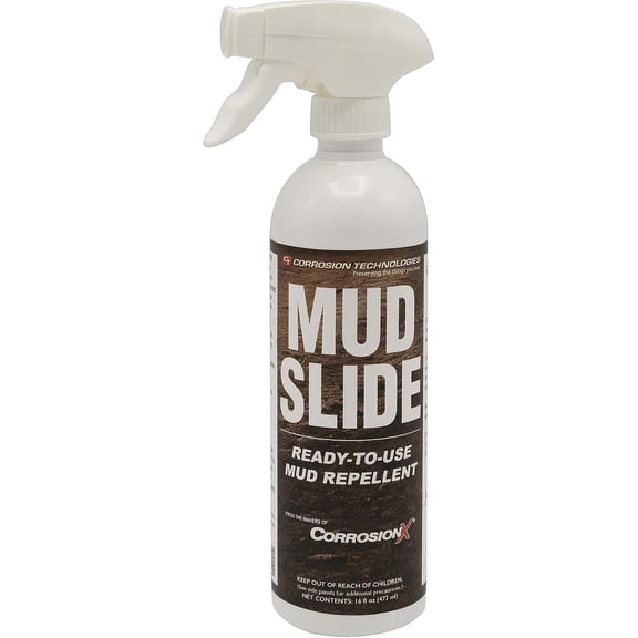 Corrosion Technologies Mud Slide, Non-Staining Repellent Spray for Off-Road, Sprint Cars, ATVs & UTVs, Quick-Release Formula Removes Clay, Oil & Exhaust on Plates, Paint, Wraps & Panels, 16 fl oz