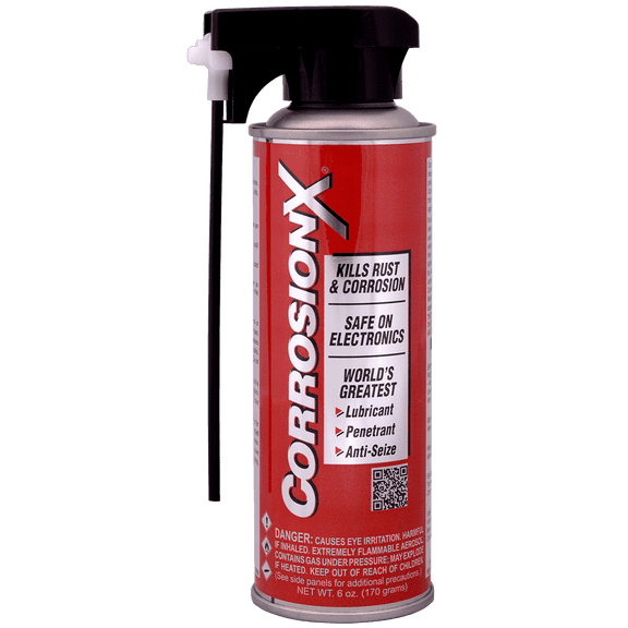 CorrosionX Rust Inhibitor, Industrial-Strength Dielectric Corrosion Prevention, Lubricant & Penetrant for Marine, Automotive, Electronics & RV Use, Protects Bolts, Cables, Engines, Parts, 6oz Aerosol