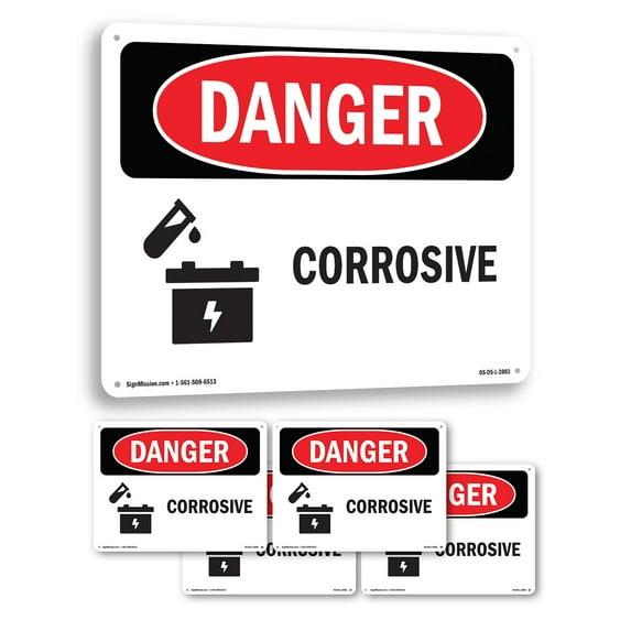 Corrosive OSHA Danger Rigid Plastic Sign 14 Inch x 10 Inch - 5 Pack