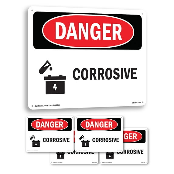 Corrosive OSHA Danger Rigid Plastic Sign 18 Inch x 12 Inch - 5 Pack
