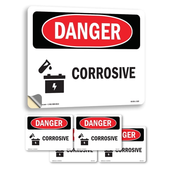 Corrosive OSHA Danger Vinyl Decal Label 5 Inch x 3.5 Inch - 5 Pack