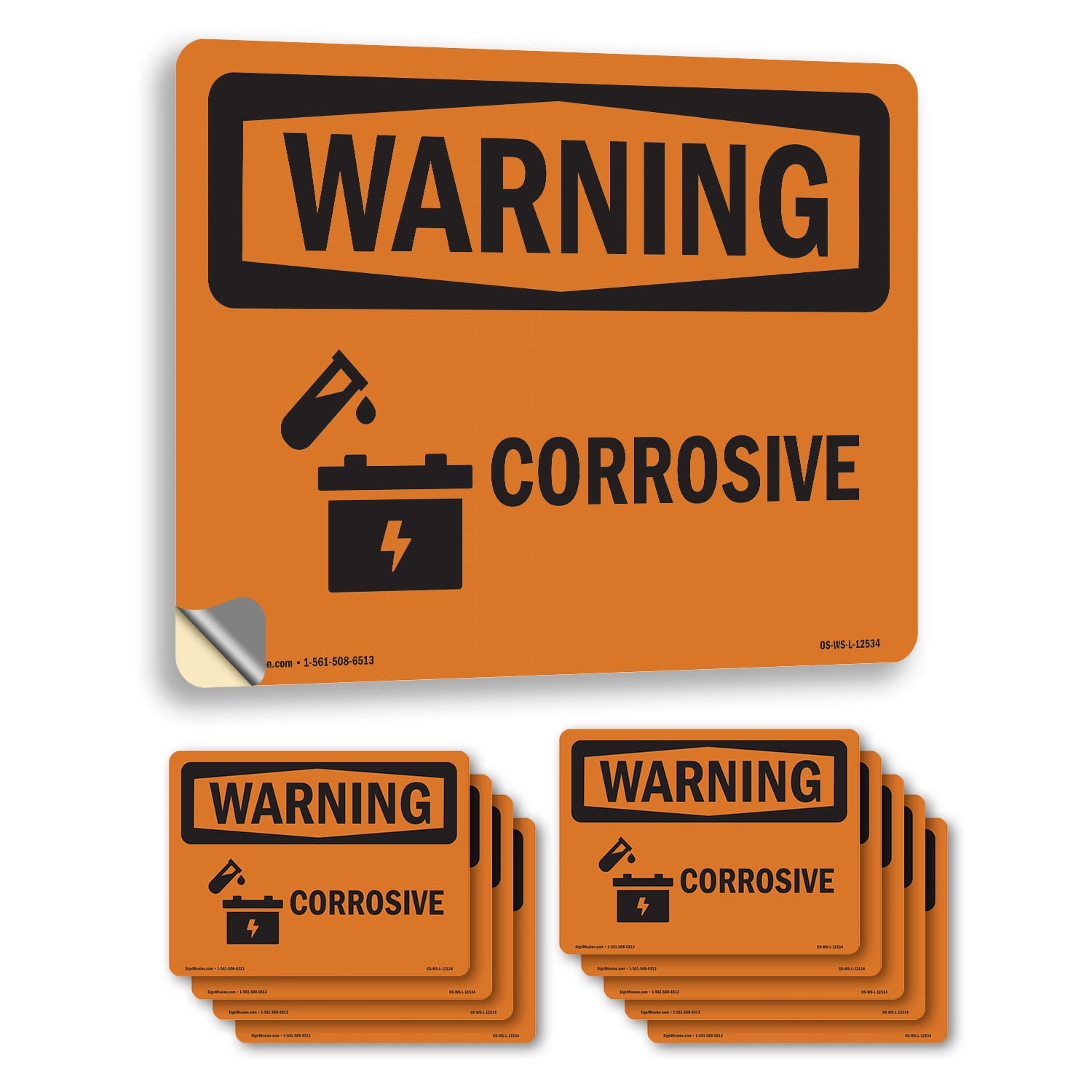 Corrosive OSHA WARNING Vinyl Decal Label 10 Inch x 7 Inch - 10 Pack ...