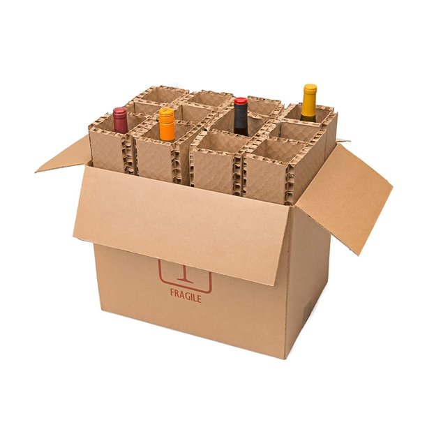 Corrugated 12 Bottle Wine Shipping, Moving, & Packing Kit Includes A