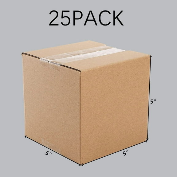 Corrugated Box, 5x5x5 inch Kraft Paper Shipping/Mailer Box, suitable for home moving, mailing gifts, documents, samples, etc. 25/pcs