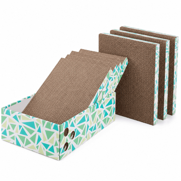 Corrugated Cardboard Cat Scratcher Box with 5 Reversible Pads
