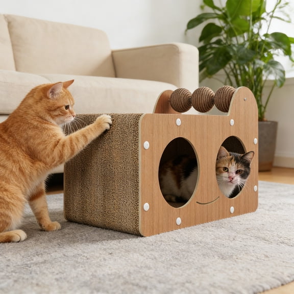 Corrugated Cardboard Cat Scratcher Rest Bed 2 in 1, High Density Scratch Resistant Paper for Claw Trimming, Multi Functional Nap Bed and Scratching Pad for Indoor Cats