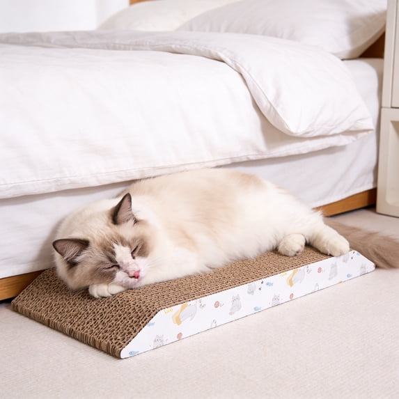 Corrugated Cardboard Cat Scratching Board, Reversible Claw Sharpener Scratch Pad for Indoor Cats, Durable Recycled Paper Scratcher Toy, Furniture Protector for Kittens and Adult Cats