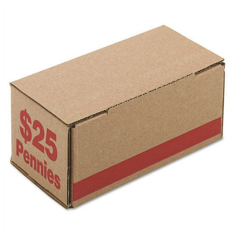 Corrugated Cardboard Coin Storage with Denomination Printed On Side, 8.5 x 4.38 x 3.63, Red Corrugated Cardboard Coin Storage with Denomination Printed On Side, 8.5 x 4.38 x 3.63, Red