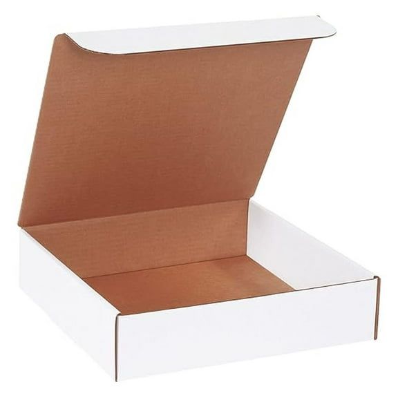 Corrugated Cardboard Literature Mailers, 12 x 12 x 3 Inches, Tuck Top One-Piece, Die-Cut Shipping Boxes, Large White Mailing Boxes (Pack of 50)