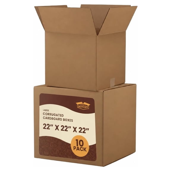 Corrugated Cardboard Moving Boxes 22x22x22 Inch Large Cube Storage Shipping Containers, Single Wall Heavy Duty Storage Boxes for Moving, Organizing, 10 Pack Flat Packed for Home and Office Use